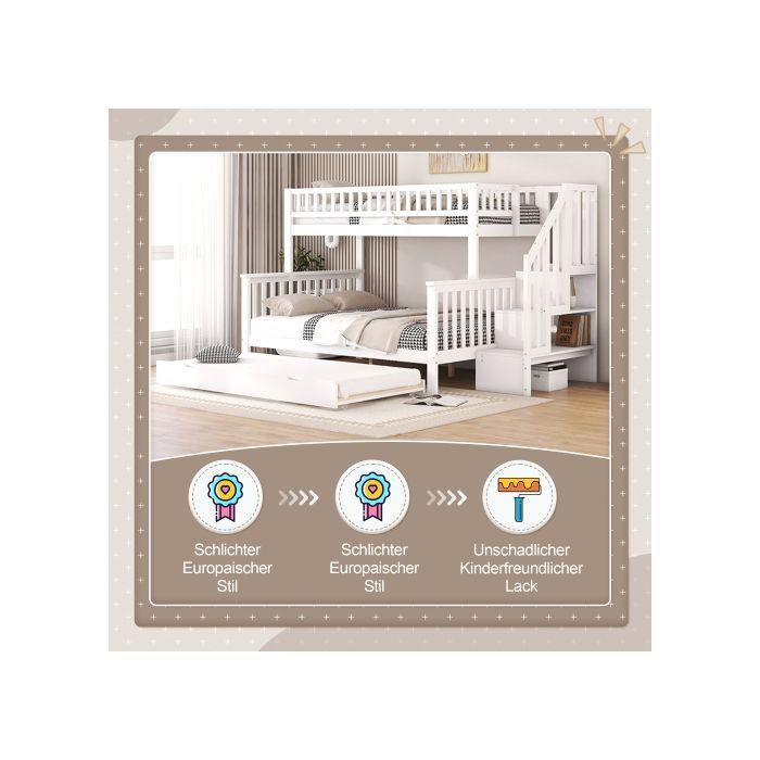 Paturi suprapuse - MUVOE - 90x200 cm și 140x200 cm - Lemn masiv - Design contemporan - 4 locuri