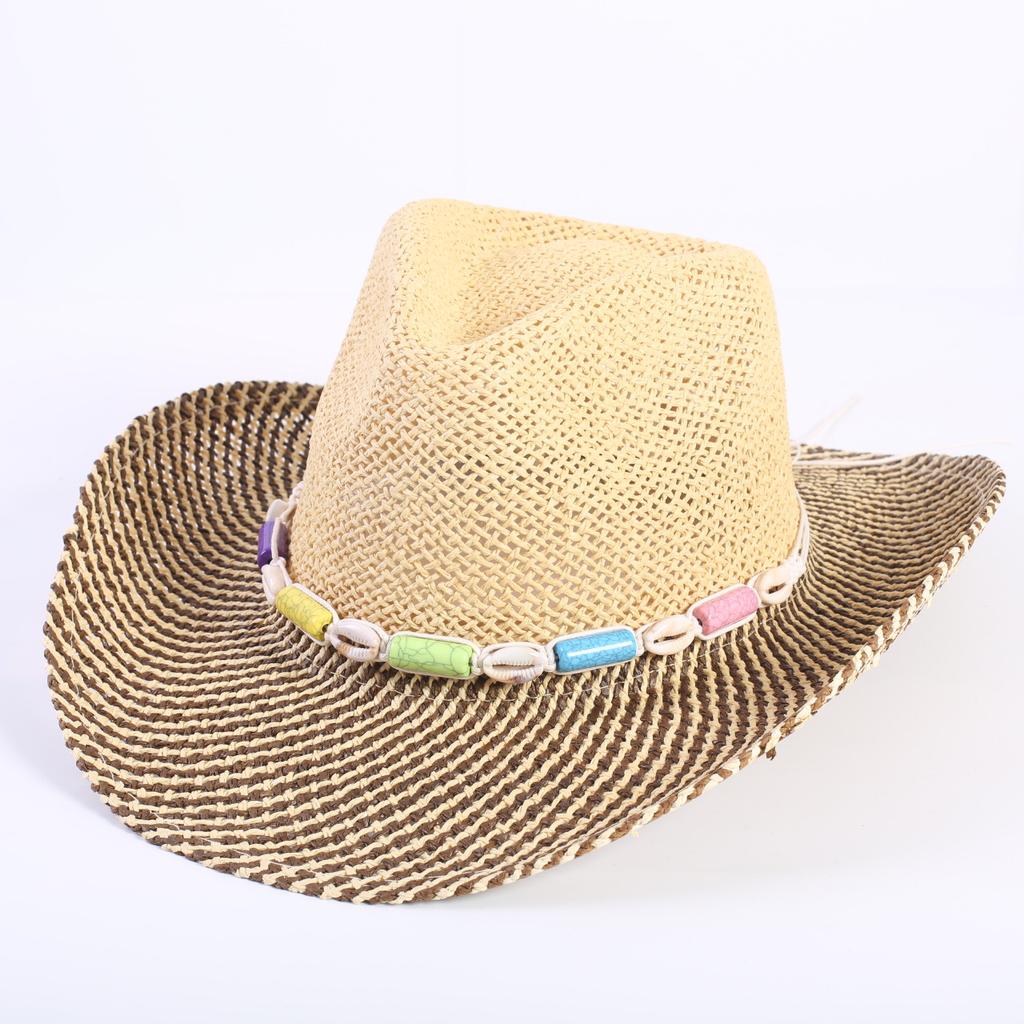 Popular Hollow Breathable Western Cowboy Straw Hat Men's and Women's Summer Sunshade Sunscreen Wide-brimmed Beach Hat