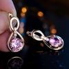 Charm Female Rainbow Pink Zircon Stone Hoop Earrings Gold Color Simple Wedding  For Women