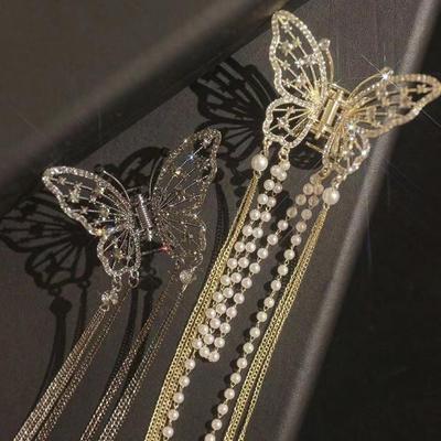 1PC Koreanische Schmetterling Perle Quaste Haar Clip Frauen Strass Quaste Clip Kristall Einfache Haar Klaue Clip Shark Krabben Clips Mädchen haarnadel Haar Zubehör