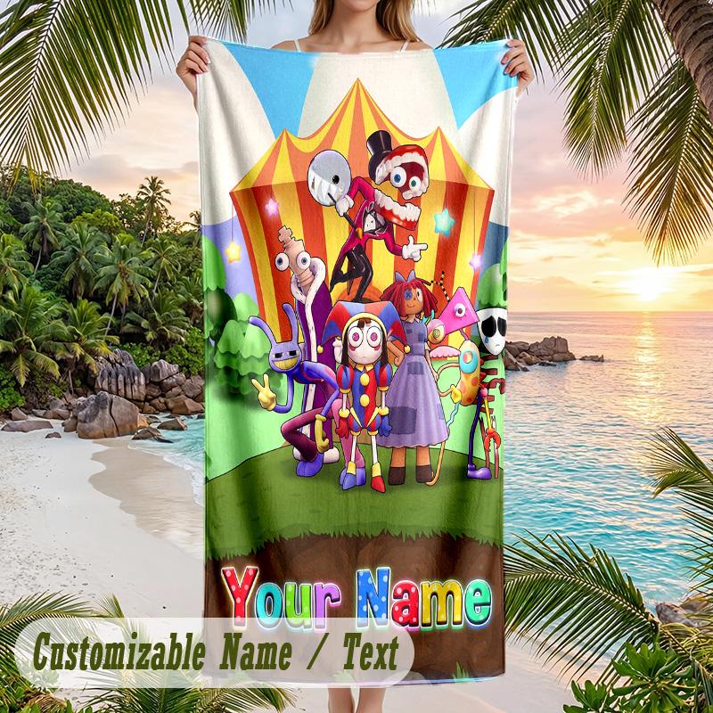 The Amazing Digital Circus Beach Towel, Personalized Custom Text, Quick Dry Soft Large Towel For Swimming Pool Travel