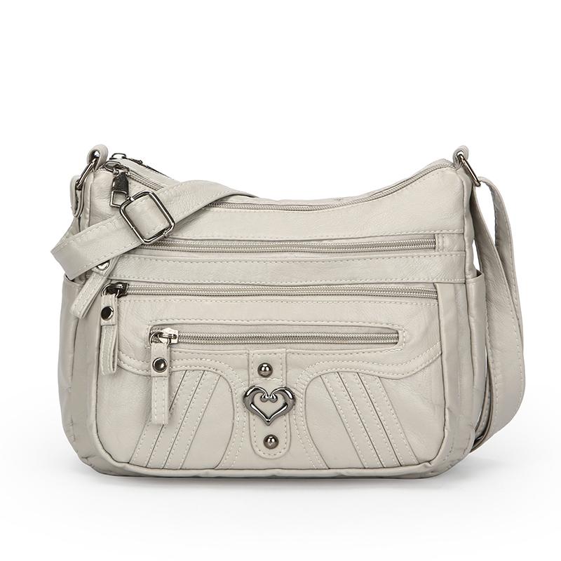 

Женская сумка из мягкой кожи для мам среднего возраста, большая вместительная сумка через плечо с множеством карманов серый