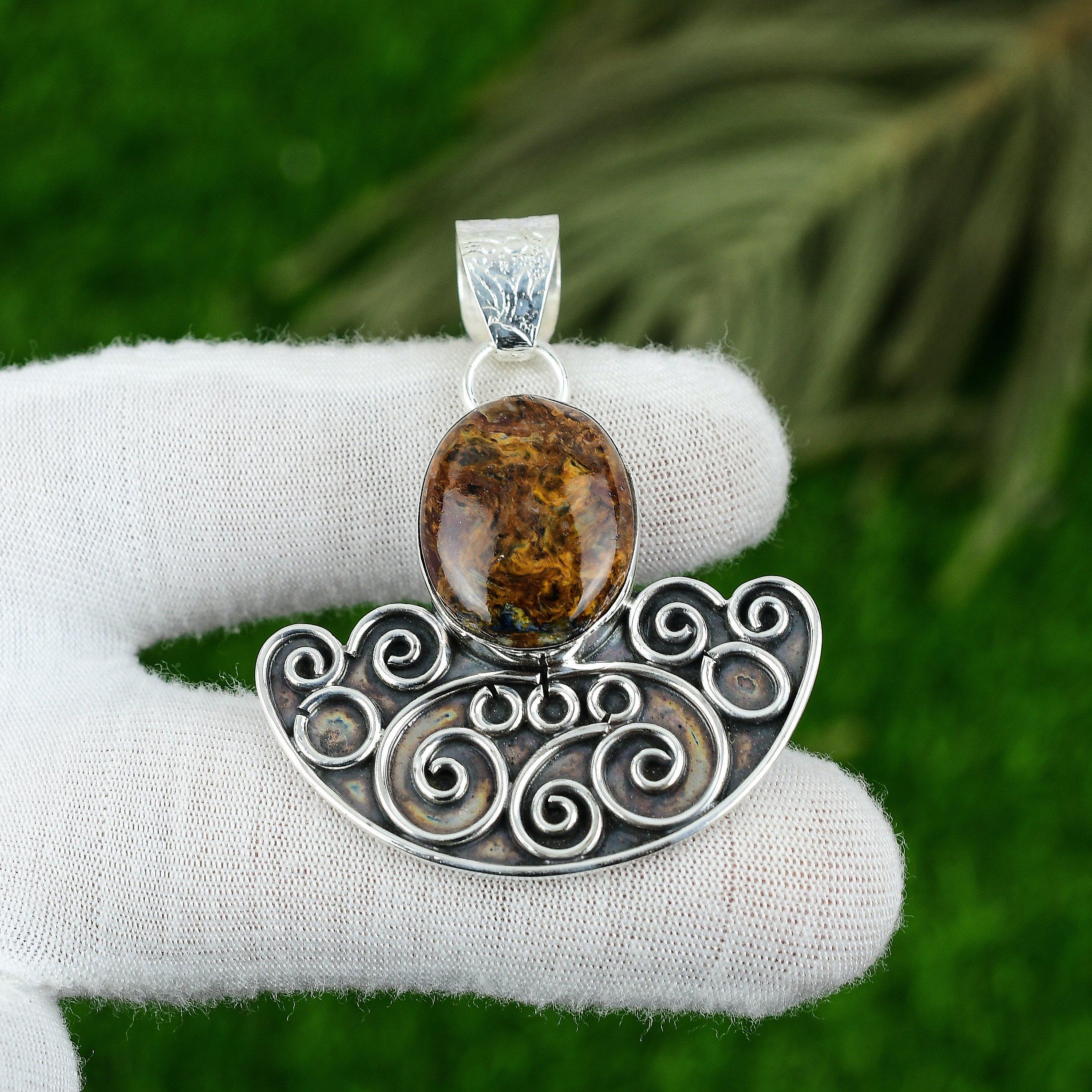 

925 Sterling Silver Natural Golden Pietersite Wife Bezel Artisan Pendant Jewelry