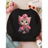 Kids Sweatshirt,Round Neck Sweatshirt for Spring/Autumn,Pink Floral Headscarf Cat Scarf,Fashionable and Versatile Children's Printed Casual Sweatshirt