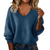 Fall Winter Women's Fashion Loose Solid Color V-neck Knit Sweater Top, Casual Knitwear for Women Crossborder Europe America