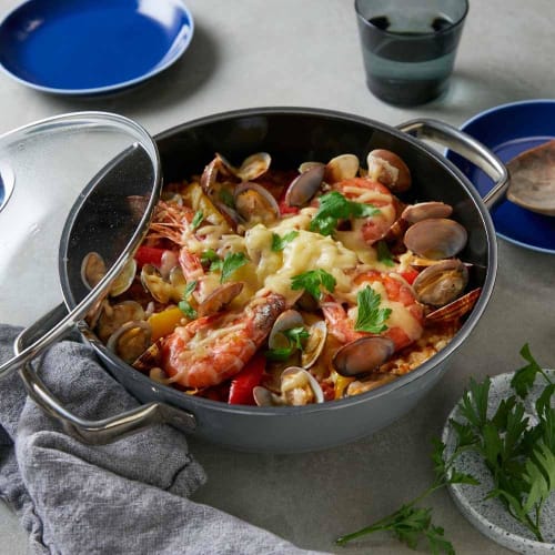 WMF FusionTech Mineral Roaster PL (Platinum) 28cm Double-Handled Pot, Induction and Gas Compatible, Waterless Cooking, Made with Mineral Materials Der