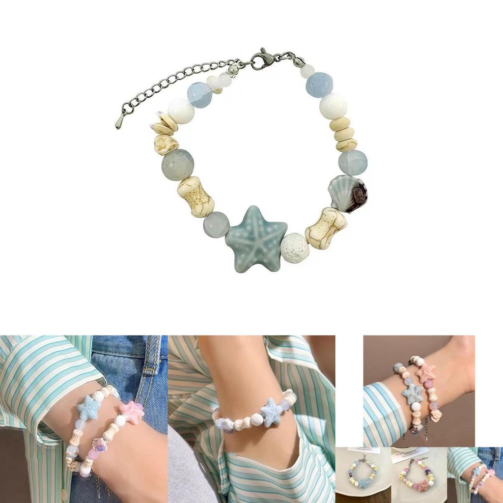 Charming Pink Ceramic Starfish And Shell Beaded Bracelet For Couples And Friends 2024 Summer Trend