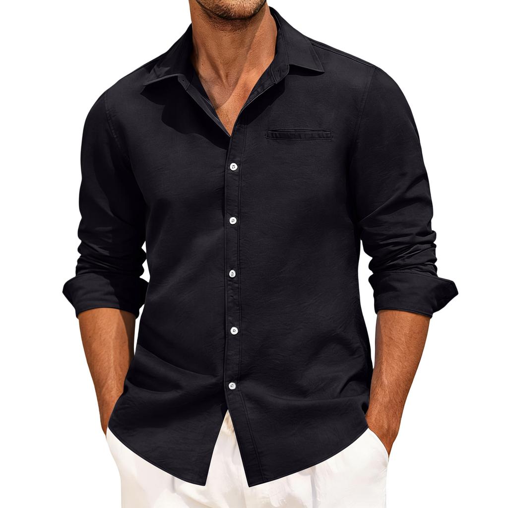 Męska Koszula Casualowa Kolorowa Luźna z Kołnierzykiem na Guziki Kieszenią Faux Długim Rękawem