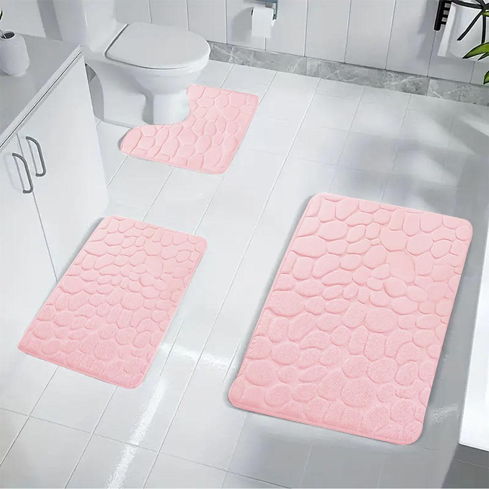 3PC Embossed Stone Pattern Toilet Mat Door Mats Absorb Water Mats Non-slip Carpet Mat, Can Wash Strip Carpet Home Decoration