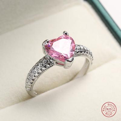 New Arrival Female Wedding Ring Silver Color Pink Zircon Love Heart Finger Rings For Women Gir Anillos Mujer