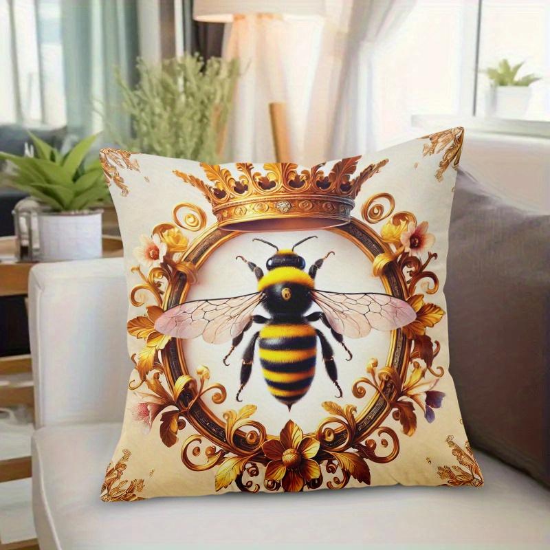 One Cushion Cover Featuring Royal Bees, Designed With A Festive Theme And Equipped With A Hidden Zipper, Suitable For Sofas, Liv