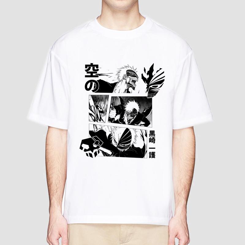 Anime Bleach T Shirt for Men Ichigo Graphic T Shirts White Japanese Harajuku Fashion Casual O-Neck Short Sleeve Tee Summer Top
