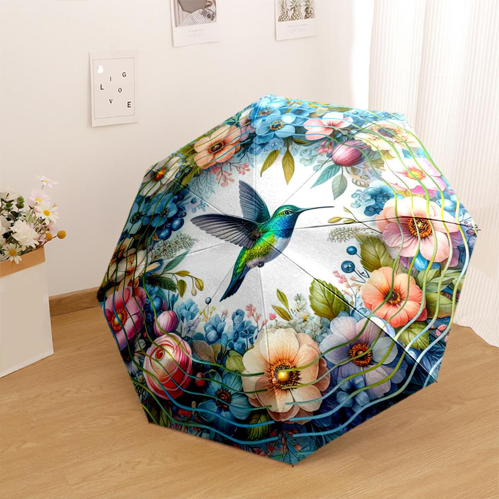 Bird Nesting Wisteria Garden Portable Automatic Umbrella Folding Umbrella With 8 Ribs Compact Design For Outdoor Daily Use Fashionable Accessory