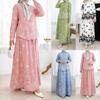 Women Floral Print Lapel Long Sleeve Top Maxi Skirt Set Cotton Linen Blend Modest Two Piece Outfit