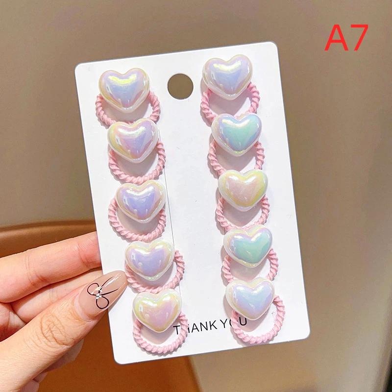 10Pcs Cute Heart Hairs Rope Girls Cartoon Hair Bands For Kid Colored Hairs Ties Star Elastic Bands Lady Hair Accessories