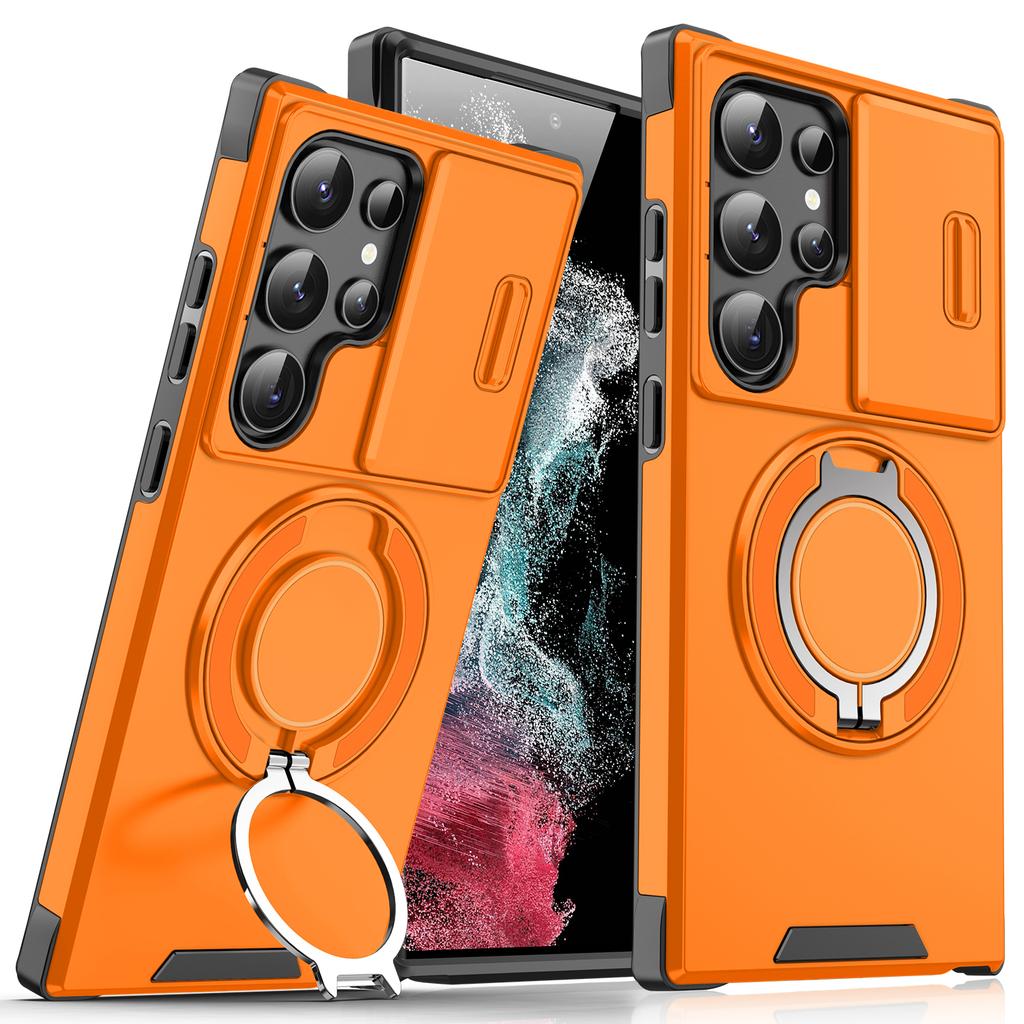 For Samsung S26 Ultra Case Galaxy S25 S24 S23 S22 S21 Ultra + Cover New Armor Case Slide Lens Protect Magnetic Ring Holder Cover