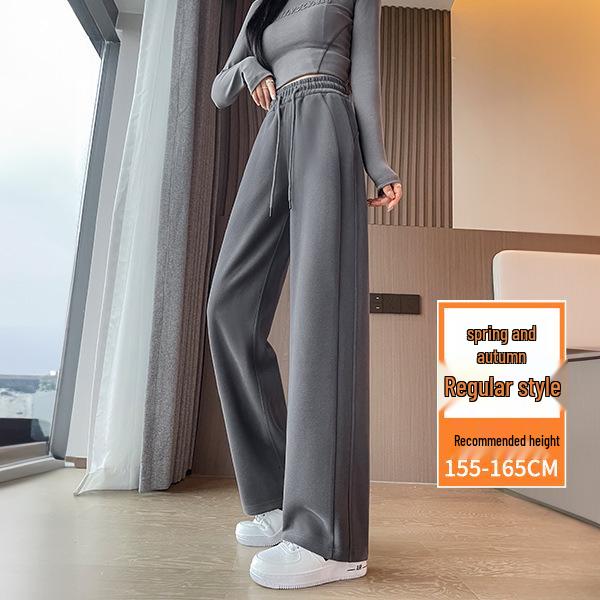 Women's Petite Velvet-Lined Wide-Leg Sweatpants, Straight-Leg Style, Height-Enhancing, 2025 Autumn/Winter Collection.