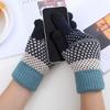 1 Pair Thickened Warm Full Fingers Touch Screen Ribbed Cuffs Women Gloves Winter Striped Splicing Double Layer Fleece Lining Knitting Gloves for Cold