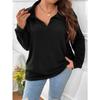 Autumn Winter Solid Color Plus Size Women's Top V-neck Long Sleeved Pit Stripe Brushed T-shirt Loose Fit