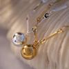 18K Gold Plated Titanium Steel Round Ball Pendant Necklace - Lightweight Luxury Clavicle Chain
