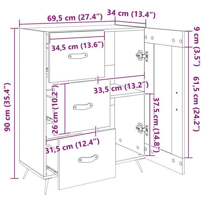 VidaXL Buffet Blanc brillant 69,5x34x90 cm Bois d'ingénierie 828014