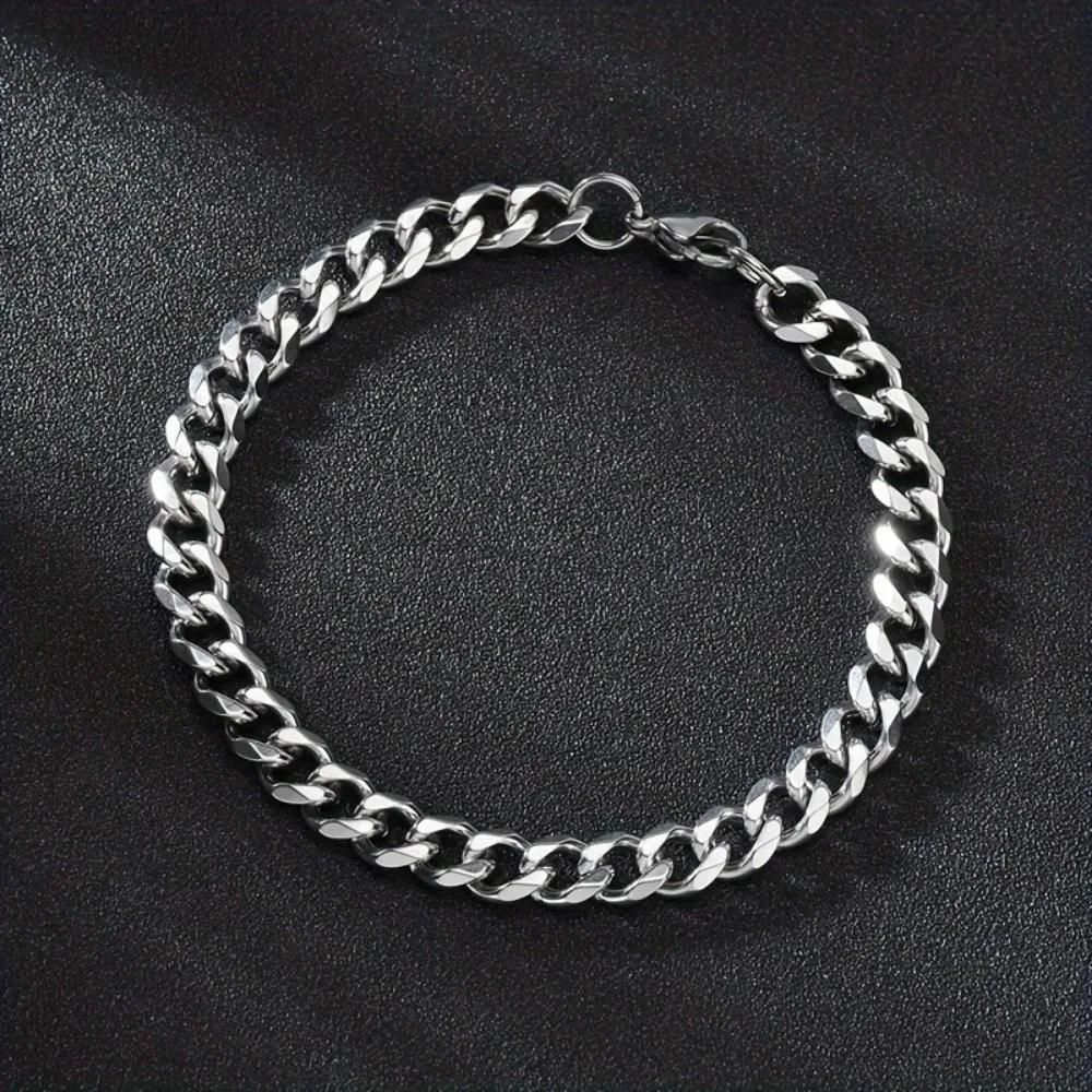 1pc Men's Stainless Steel Curb Cuban Link Chain Bracelets Zircon Gift