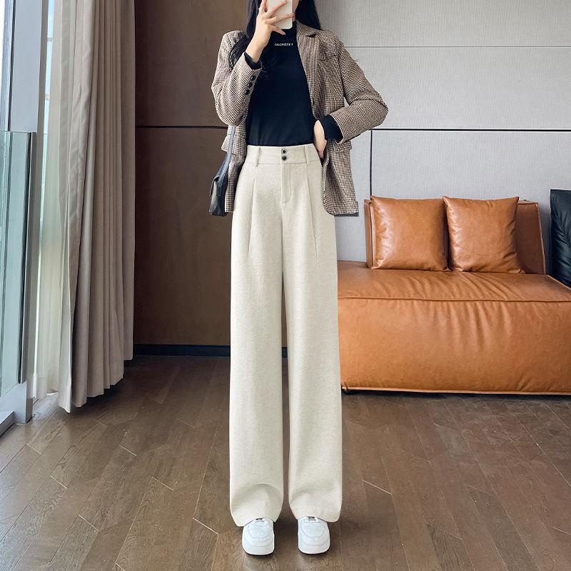 Woolen Wide-leg Pants Autumn and Winter High-waisted Casual Straight Pants Narrow Wide-leg Thickened Suit Trousers