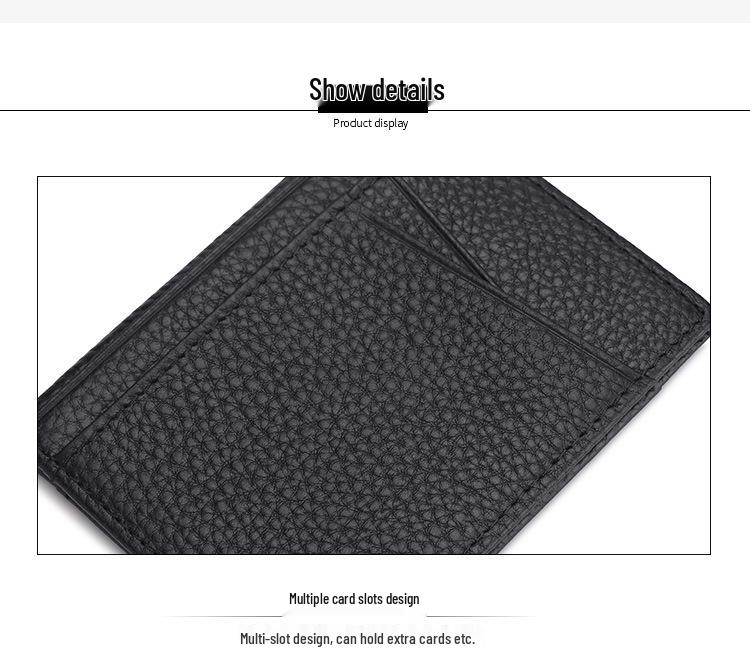 Ultra-Thin Genuine Leather Bifold Wallet with Multiple Card Slots & Litchi Grain