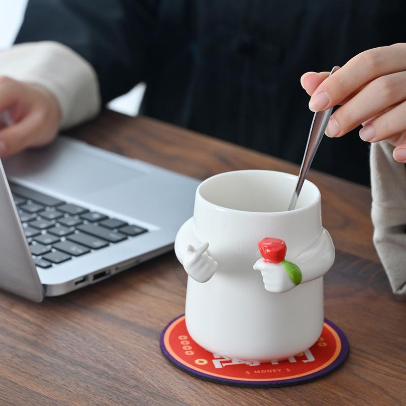 Creative Couple Ceramic Cup Cute Girlfriend Water Cup Home Office Coffee Cup Than Heart Lucky Grass Cup