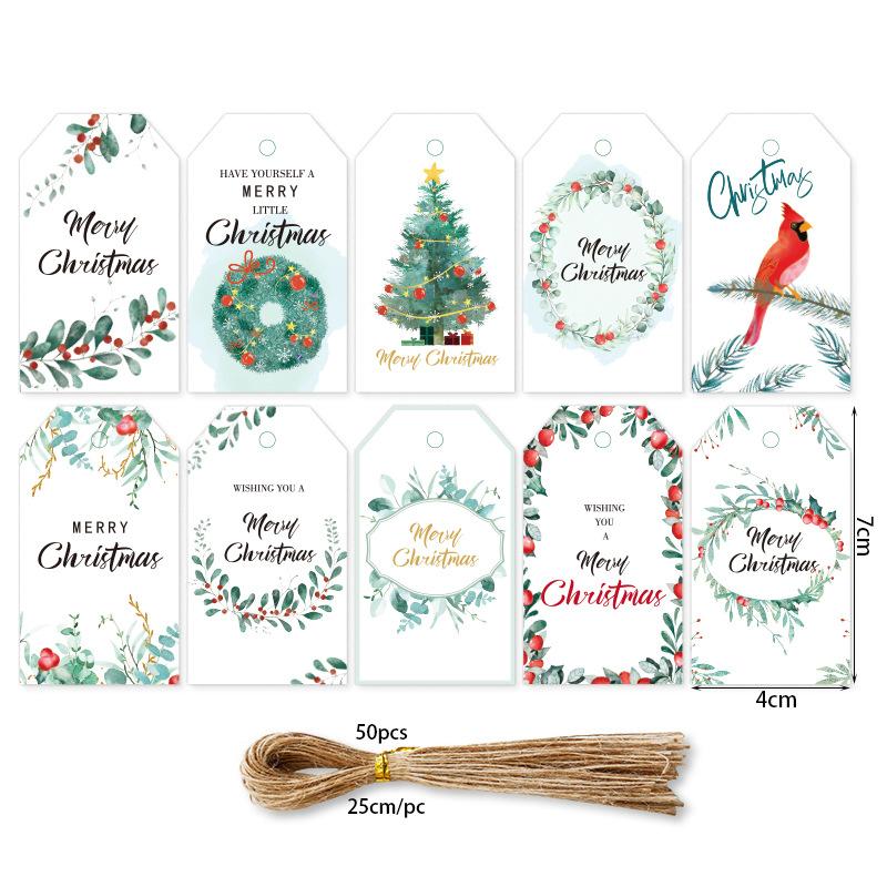 50pcs Merry Christmas Kraft Paper Tags Gift Packaging Decoration Xmas Tree Hanging Label 2024 Navidad New Year Kids Gift Card