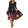 Rochie leagăn elegantă cu mâneci trei sferturi, cu nasturi imprimați, la modă pentru femei