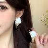 Women's White Flower Tassel Cubic Zirconia Earrings [Silver Needle]