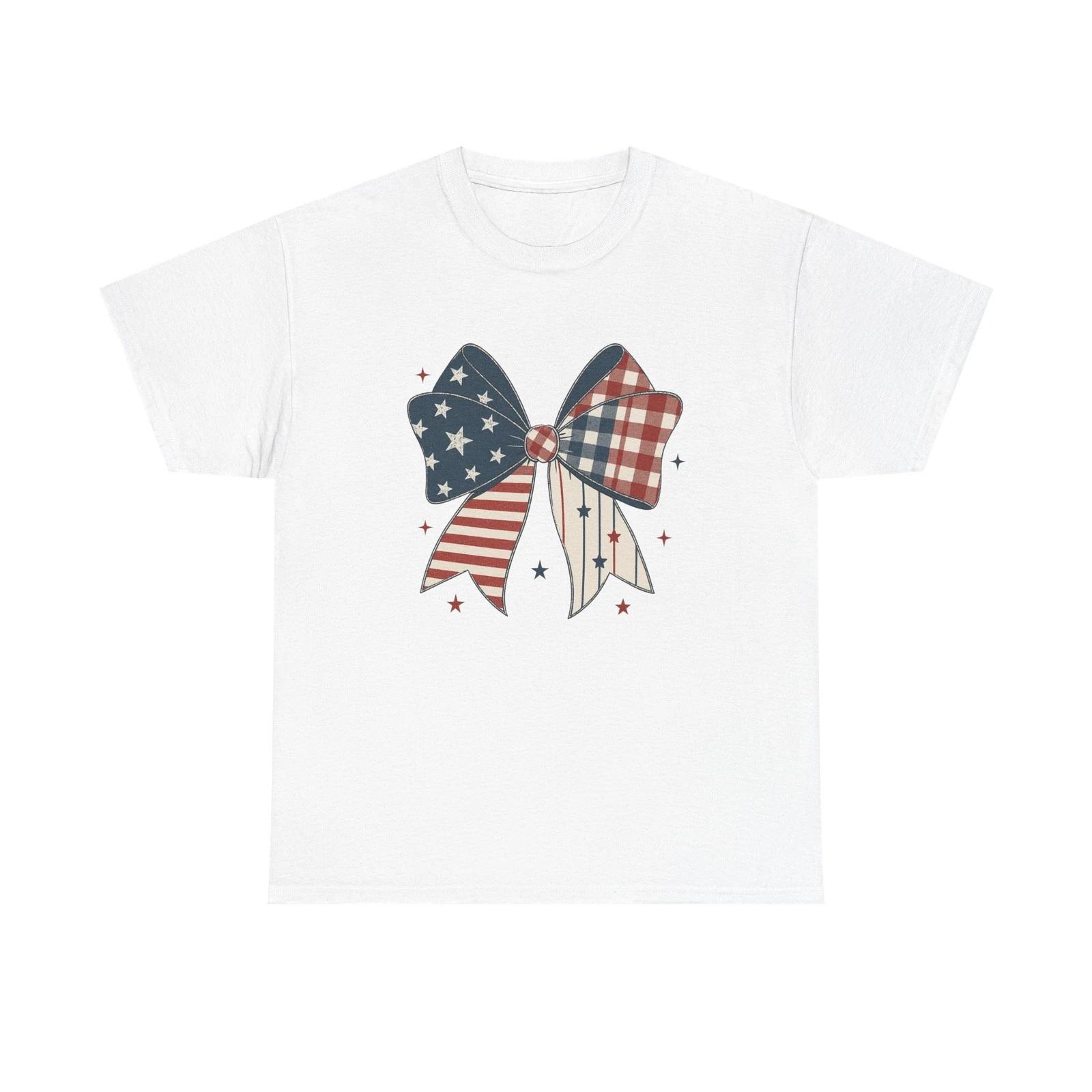Patriotic Bow Tee Shirt, Unisex Heavy Cotton Tee, 4th of July Shirt, M