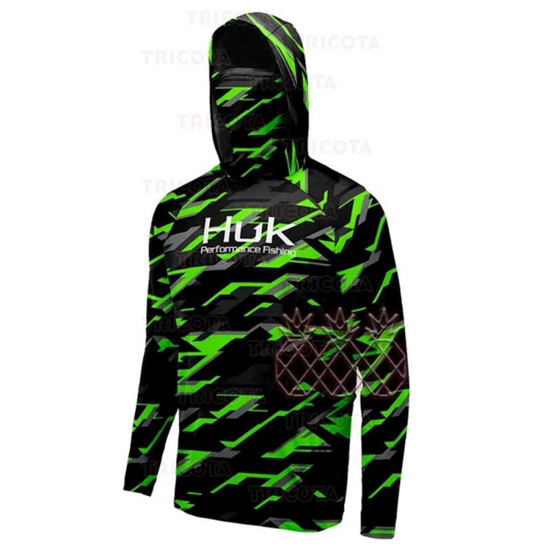 HUK Men's Sun Protection Fishing Hoodie with Mask - Long Sleeve for Summer Lure Fishing