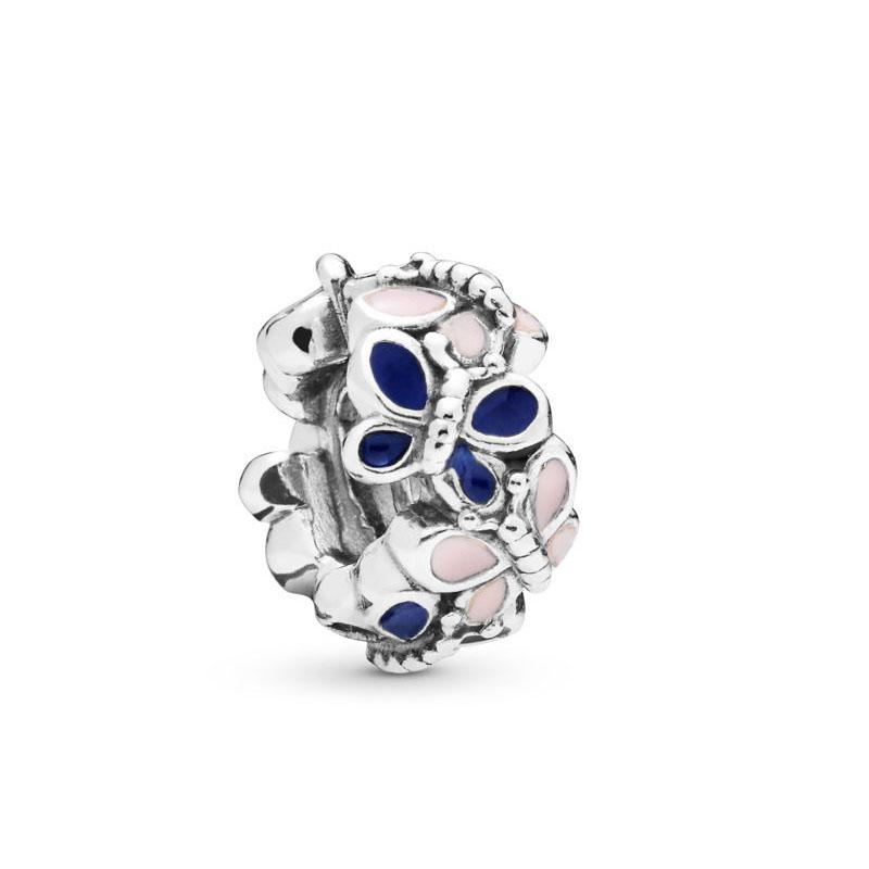 Spring Series Butterfly Pendant Clip Beads Earrings 925Silver Colored Inlaid Stone Fit Exquisite Bracelet Women DIY Jewelry Charm