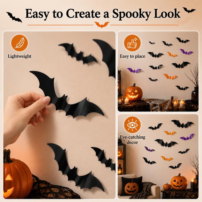 Xiaomi 12PCS Halloween 3D Bat Wall Stickers PVC Bat Decals for Party Home Wall Door Window Decor