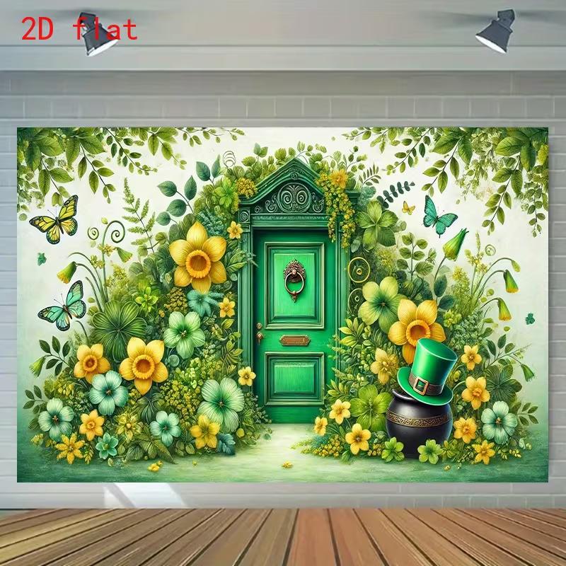 Irish Garden 2D Backdrop, Leprechaun Hat & Floral Photo Background