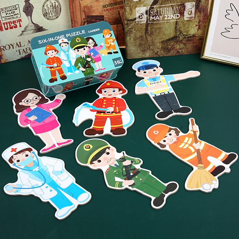 Wooden Six-in-One Puzzle for Ages 3-6: Animals & Transportation Educational Toy for Early Childhood Development