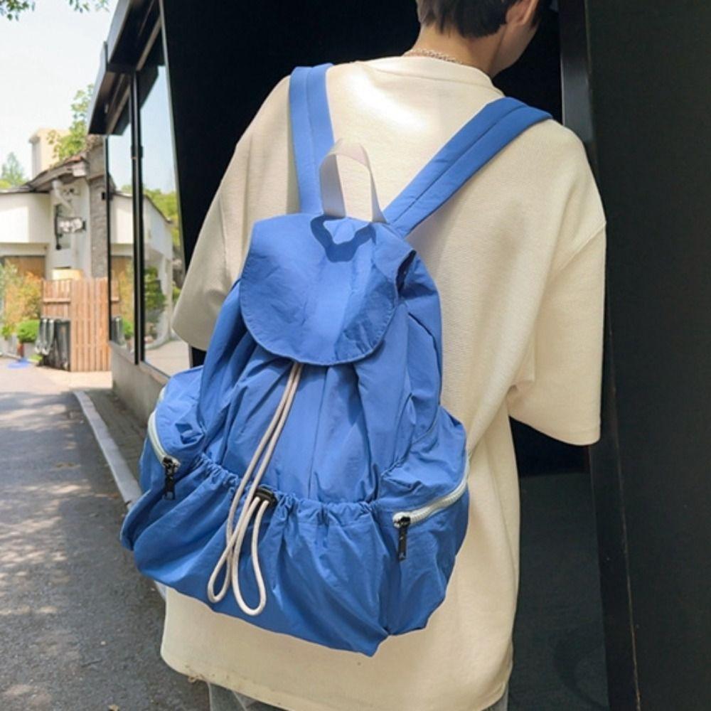 Casual Nylon Drawstring Backpack Lightweight College Student Schoolbag Canvas Shoulder Bag  Student