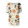 Women's Casual Short Sleeve Halloween Pullover Top with Bat and Pumpkin Print Round Neck Relaxed Fit Shirt for Fall Season