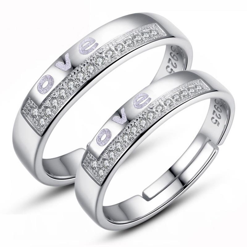 European & American Silver-Plated Zircon Wedding Rings - Korean Style Open Couple Rings for Women