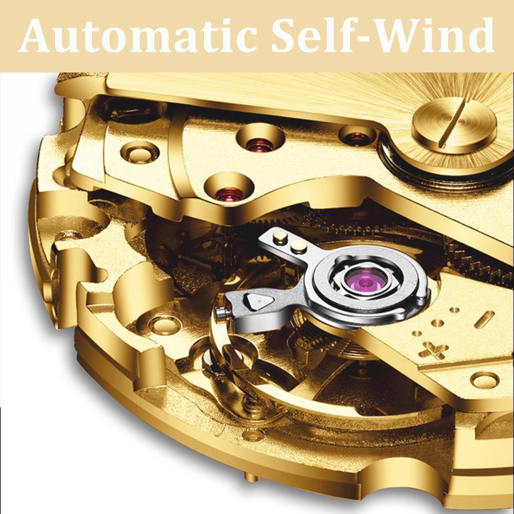 Mens Automatic Mechanical Watch Grey Skeleton Dial Luminous Hands Waterproof Business Wristwatch