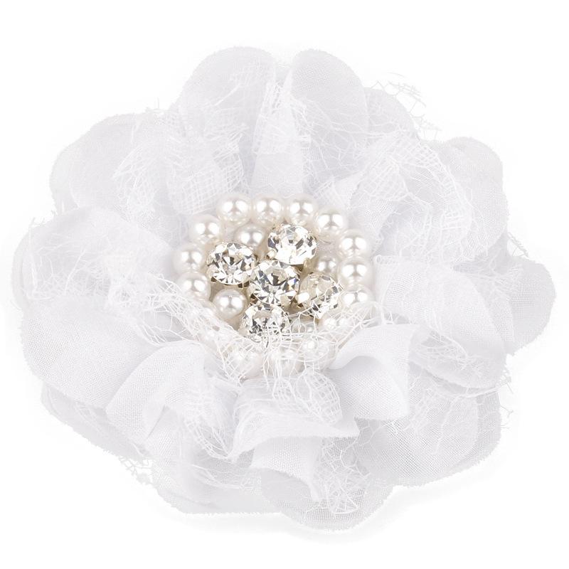 

10 шт. 9 см Шикарный цветок из шифона и кружева, пришитый жемчугом и стразами, для повязки на голову принцессы, аксессуары для волос