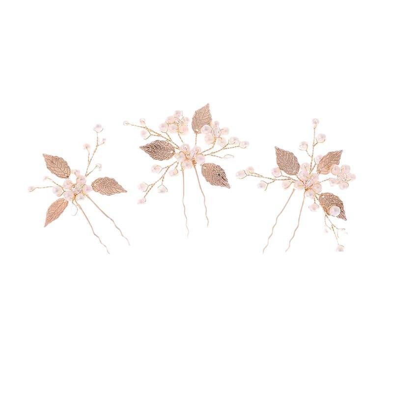 European Bridal Headdress: Handmade Leaf Hairpin Set (3 Pieces) for Updo Accessories