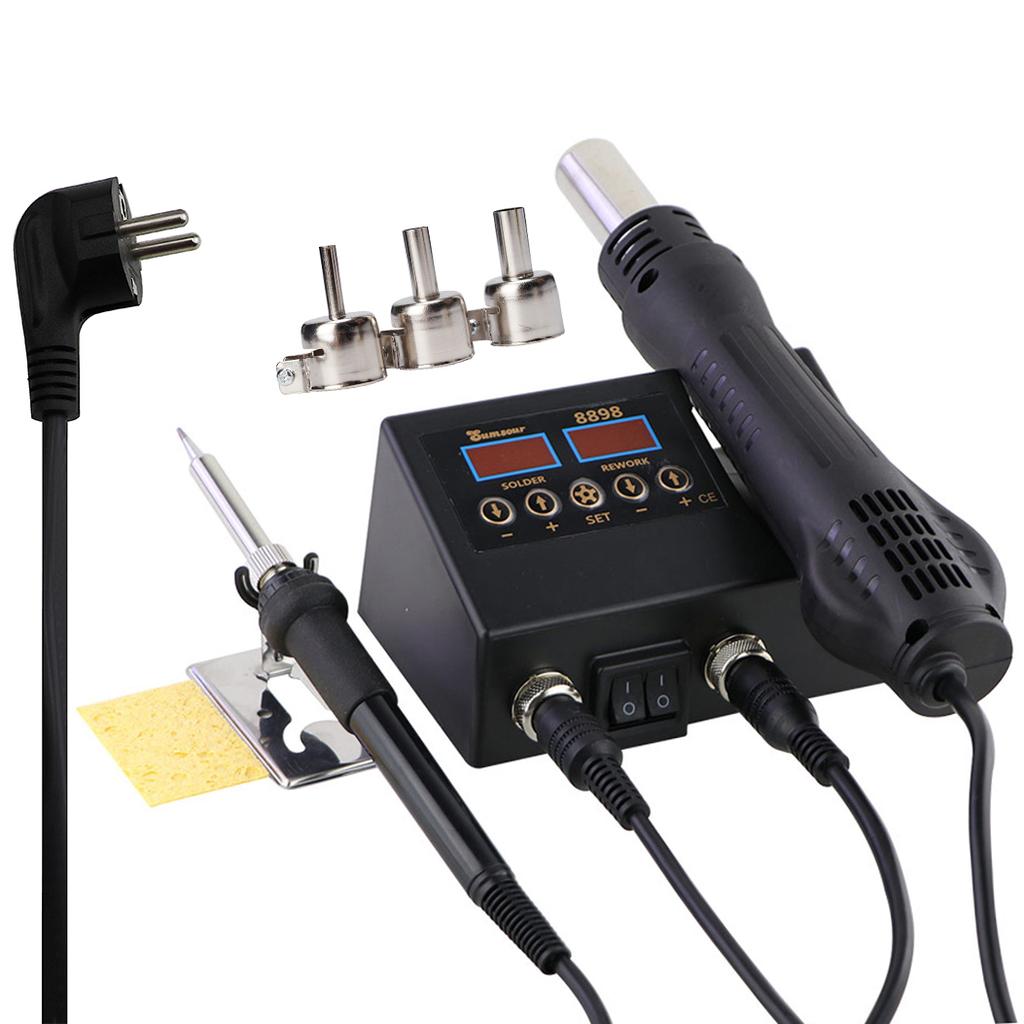 Soldering Iron Digital Temperature Adjustable 8898 2 in 1 Hot Air Gun SMD Welding Desoldering Rework Solder Station Repair Tool