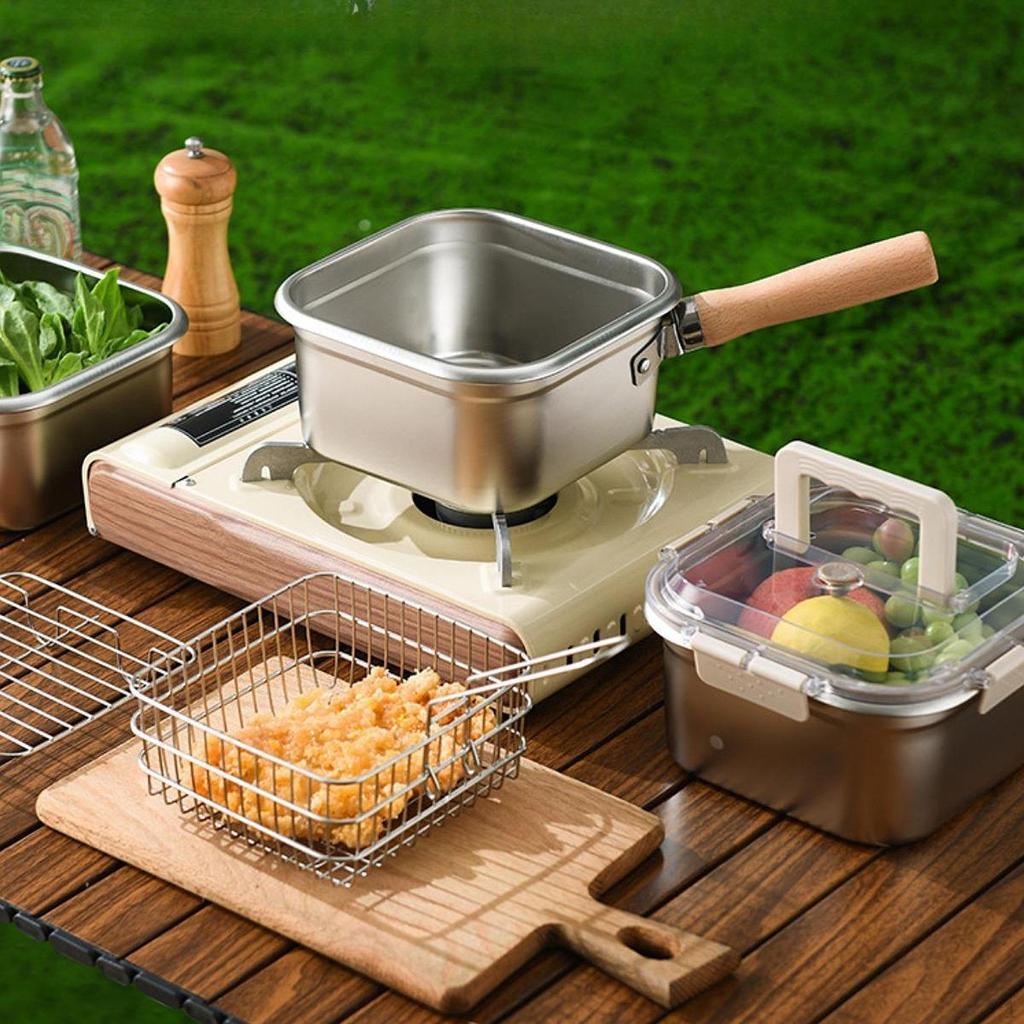 Deep Fry Basket Stainless Steel Steaming Rack Frying Serving with Handle for Kitchen Barbecue