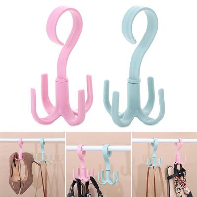 Hook Nail-free Tie Holder Cloth Rack Rotating Four-claw Hook 4 Hook Plastic Hanger Multifunction