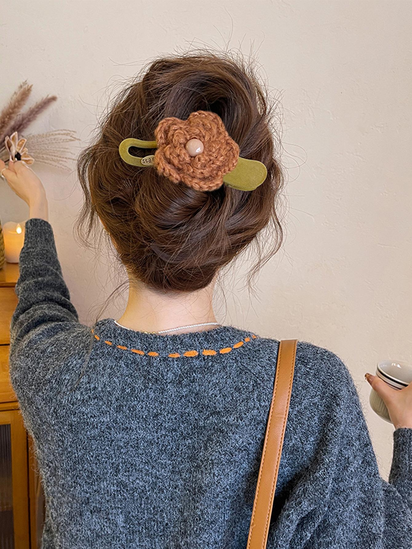 

1PCS Fashion Sweet Headwear Hairpin Woolen Flower Bow Shape Hairpin Hair Clip Shark Claw Hair Accessories for Women