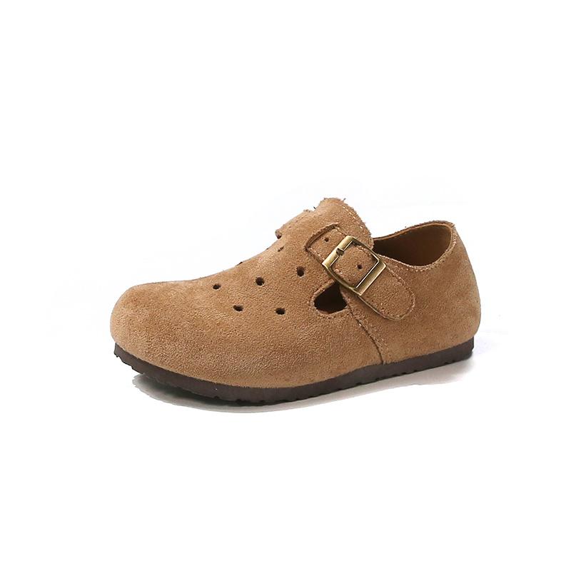 Dziecięce płaskie buty jednolity kolor retro buty modowe dla dziewczynek kolor cukierkowy 2025 nowe mokasyny chłopięce na rzepy ażurowe słodkie trend Ins