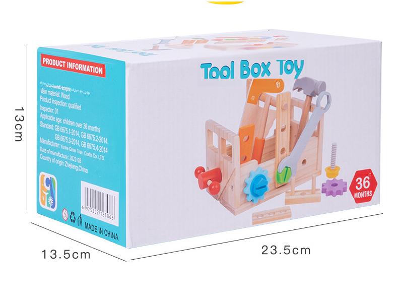 Portable Wooden Toolbox Toy for Kids - Enhances Hand-Eye Coordination with Screws, Nuts, and Disassembly Activities.